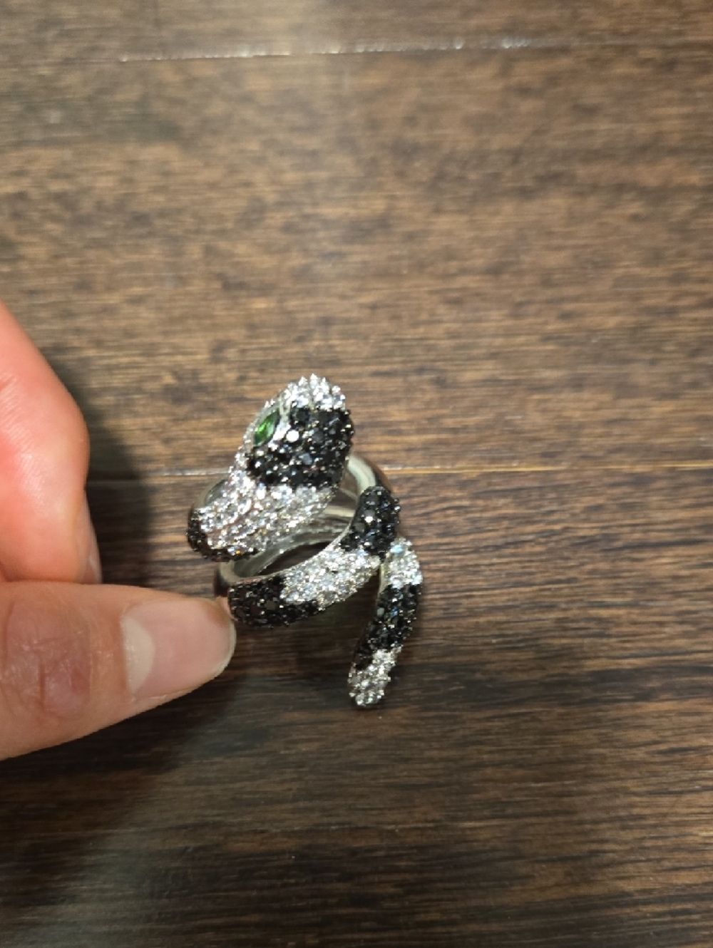 Noir Black and White Pavé Crystal Snake Ring Size 6